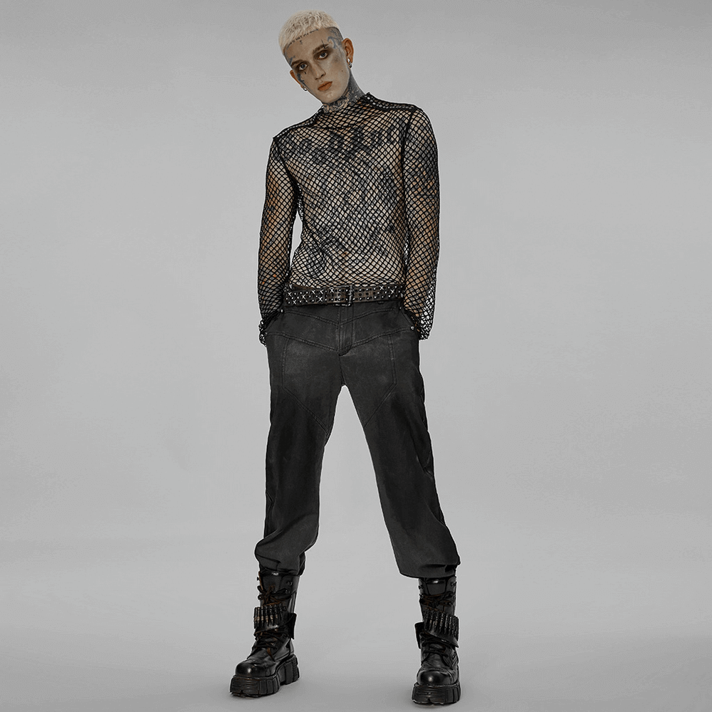 Edgy Gothic Punk Rhombus Mesh Top for Stylish Appeal