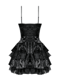 Edgy Layered PU Leather Punk Dress with Ruffle Lace Trim