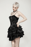 Edgy Layered PU Leather Punk Dress with Ruffle Lace Trim