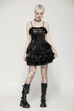 Edgy Layered PU Leather Punk Dress with Ruffle Lace Trim