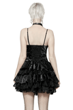 Edgy Layered PU Leather Punk Dress with Ruffle Lace Trim