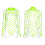 Edgy Long Sleeved Neon Green Mesh Bodysuit for Women
