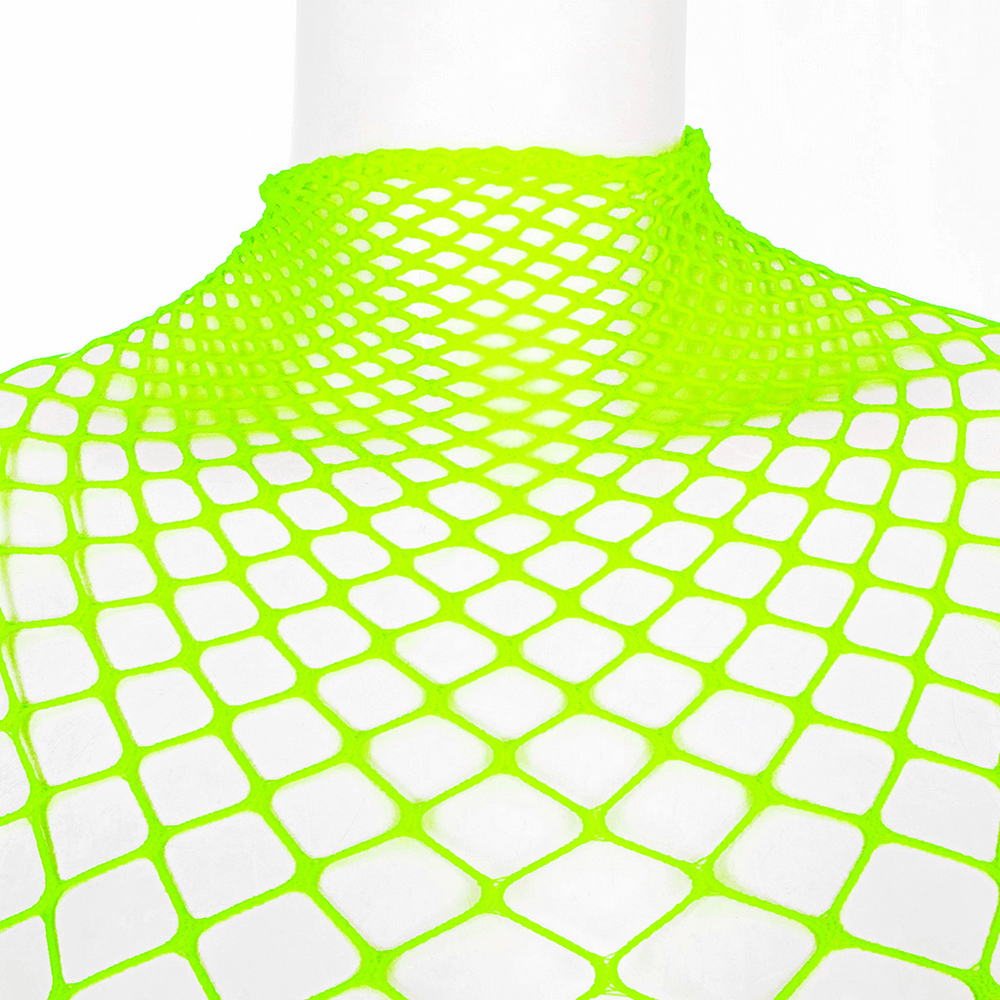 Edgy Long Sleeved Neon Green Mesh Bodysuit for Women