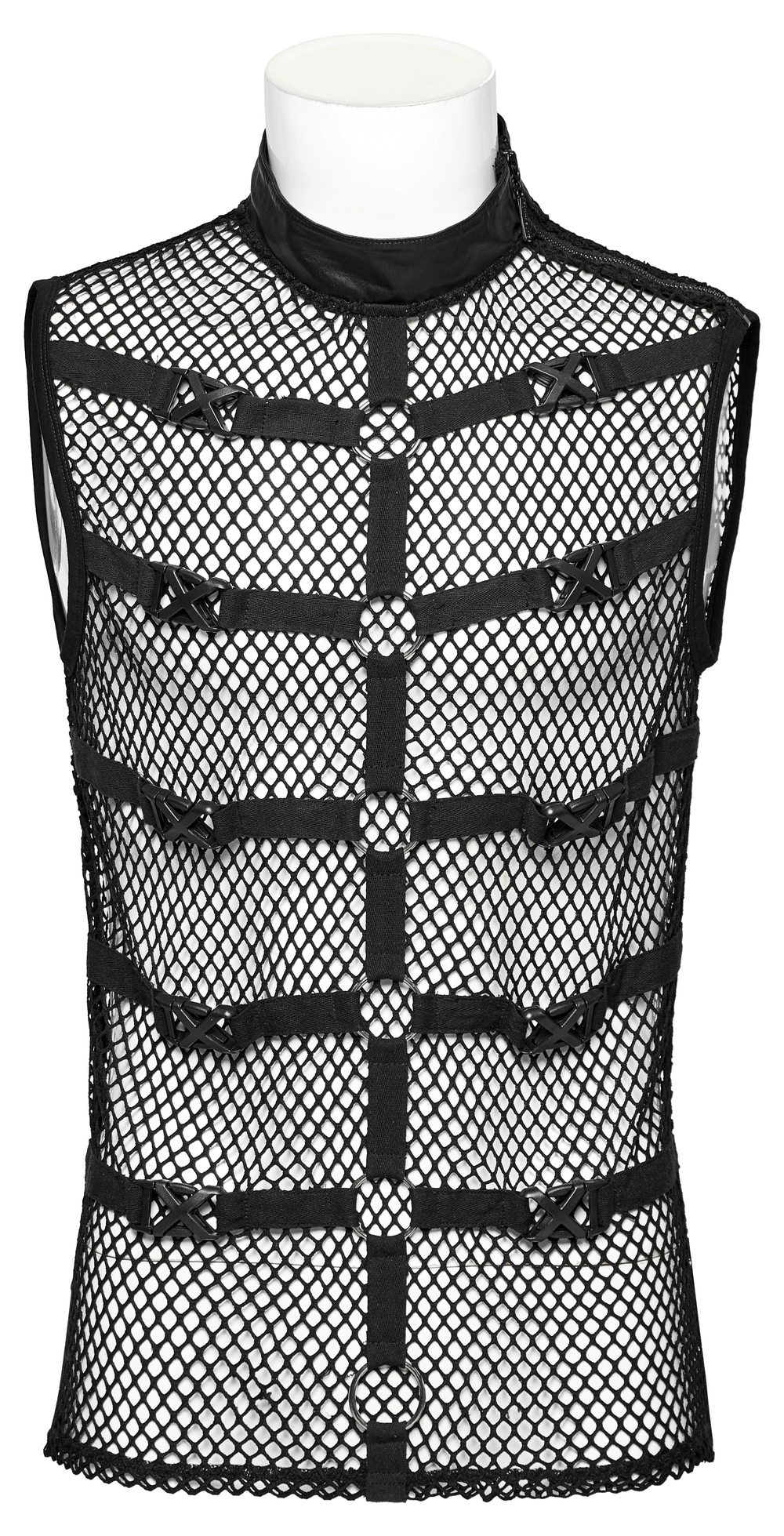 Edgy Male Mesh Vest with Rubber Buckles and Iron Rings