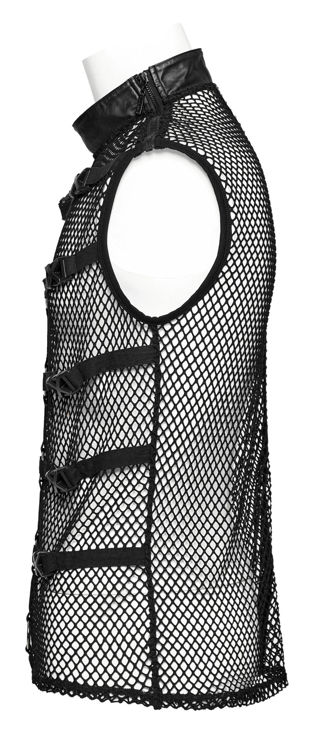Edgy Male Mesh Vest with Rubber Buckles and Iron Rings