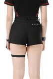 Edgy Pleated Shorts with Eyelet Accents and O-Ring Strap