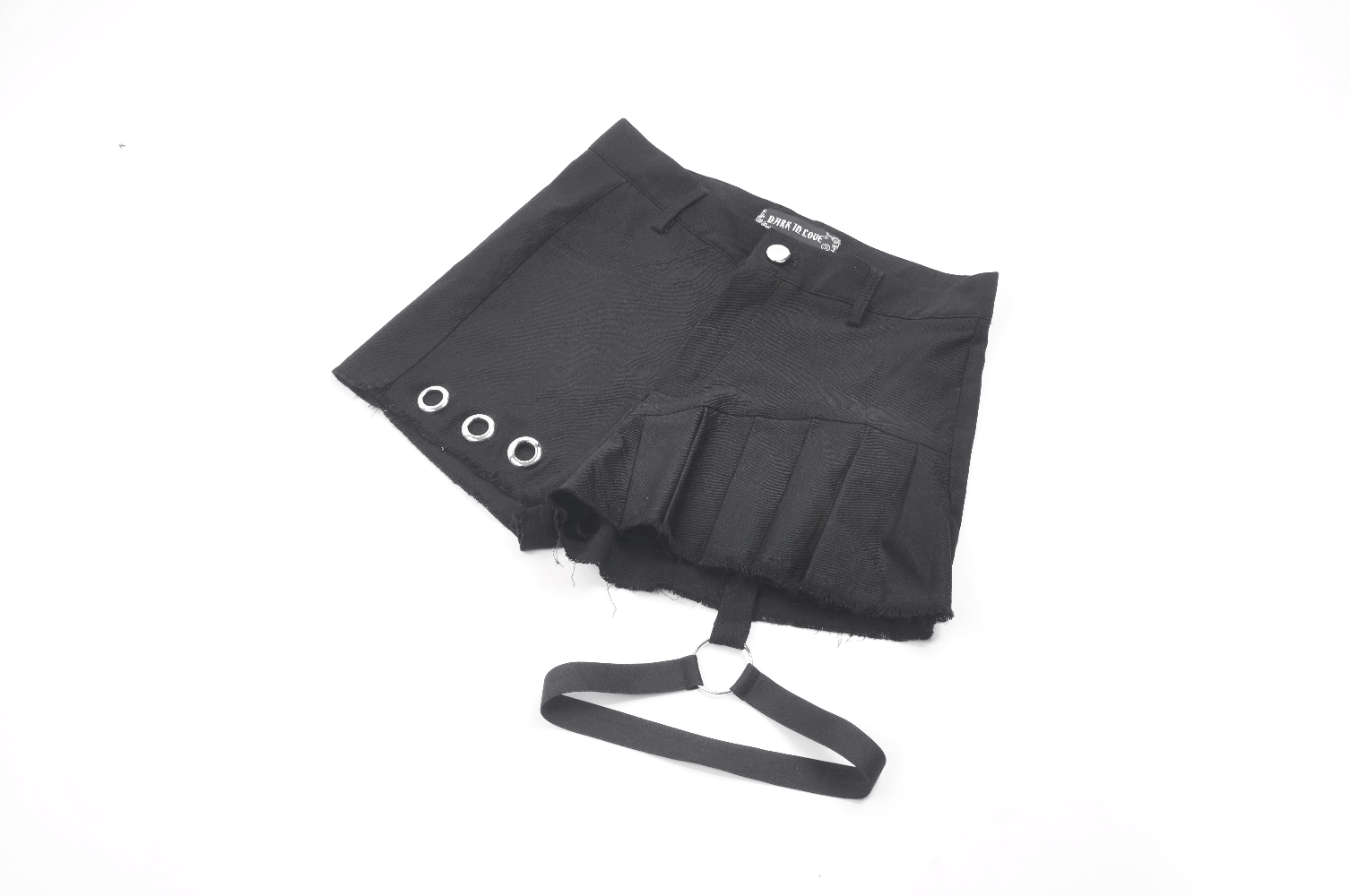Edgy Pleated Shorts with Eyelet Accents and O-Ring Strap
