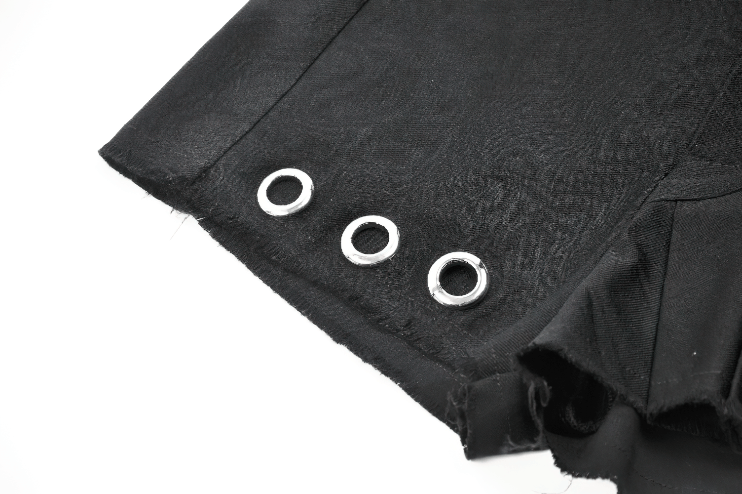 Edgy Pleated Shorts with Eyelet Accents and O-Ring Strap