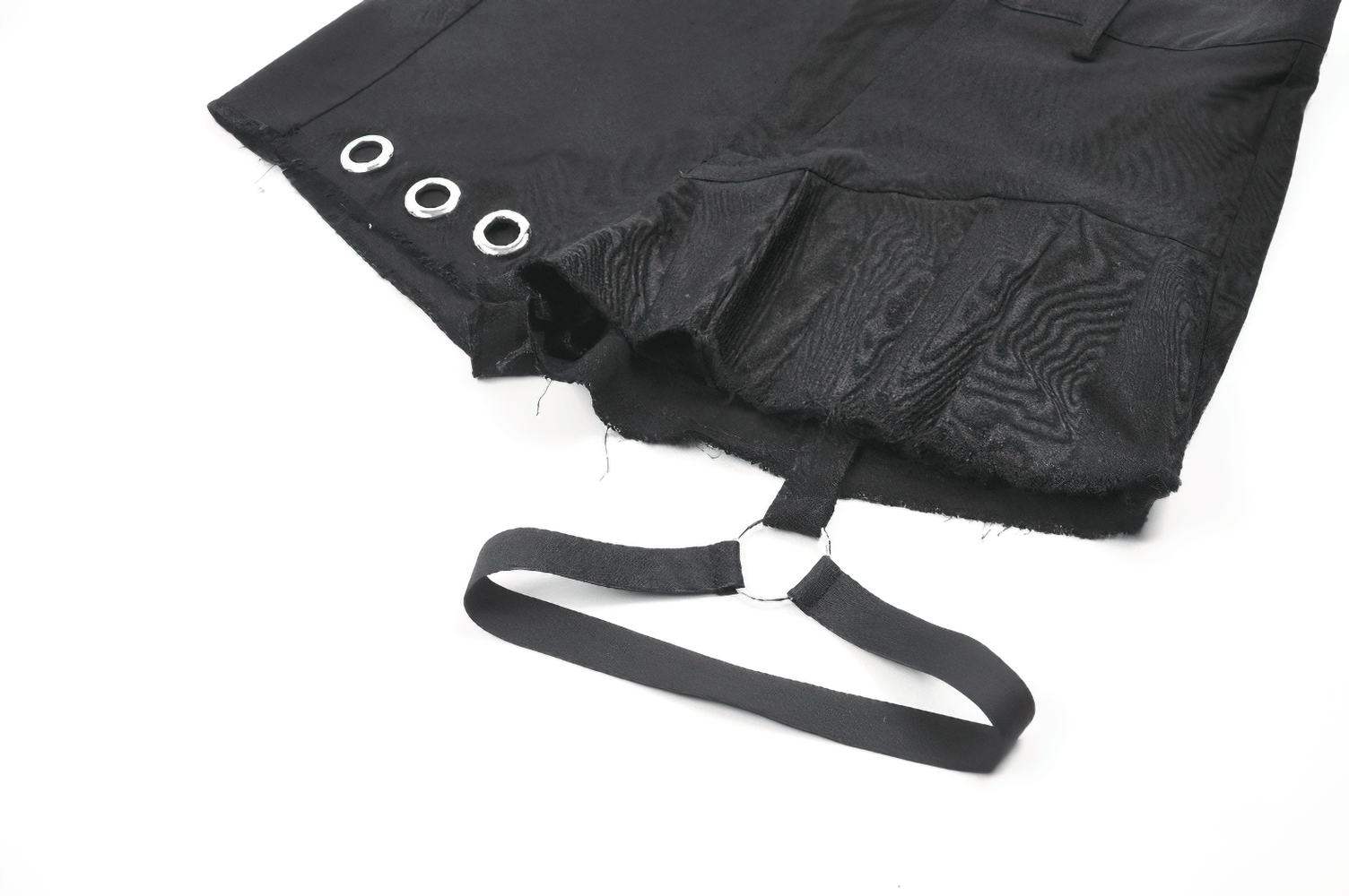 Edgy Pleated Shorts with Eyelet Accents and O-Ring Strap