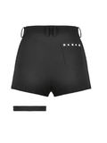 Edgy Pleated Shorts with Eyelet Accents and O-Ring Strap