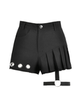 Edgy Pleated Shorts with Eyelet Accents and O-Ring Strap