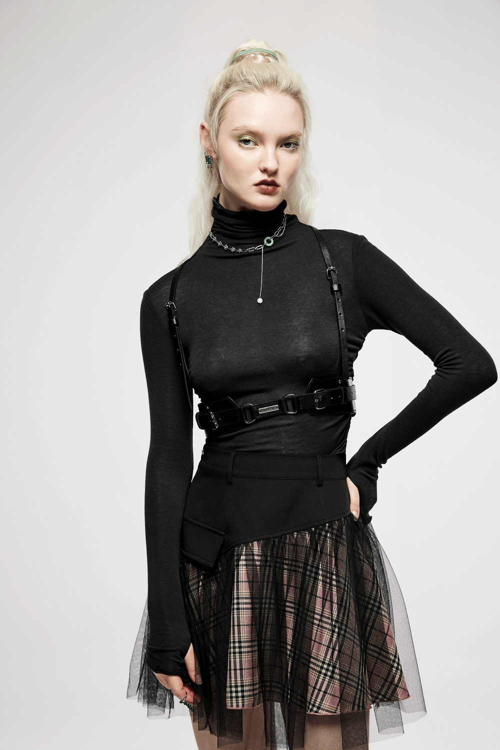 Edgy PU Leather Harness with Punk Metal Accents