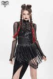Edgy Waist Corset Belt with Studded Tassel Fringe