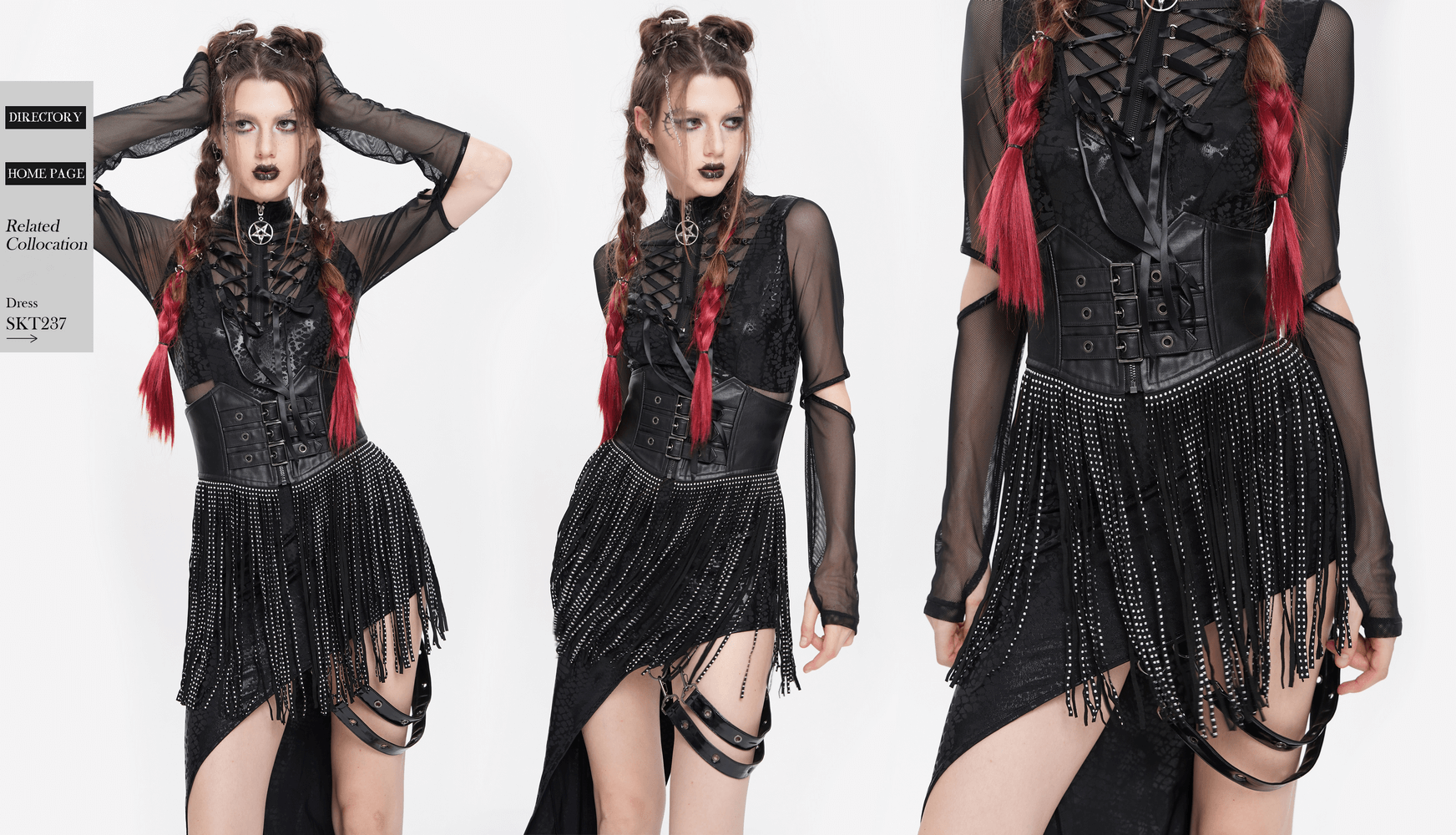 Edgy Waist Corset Belt with Studded Tassel Fringe