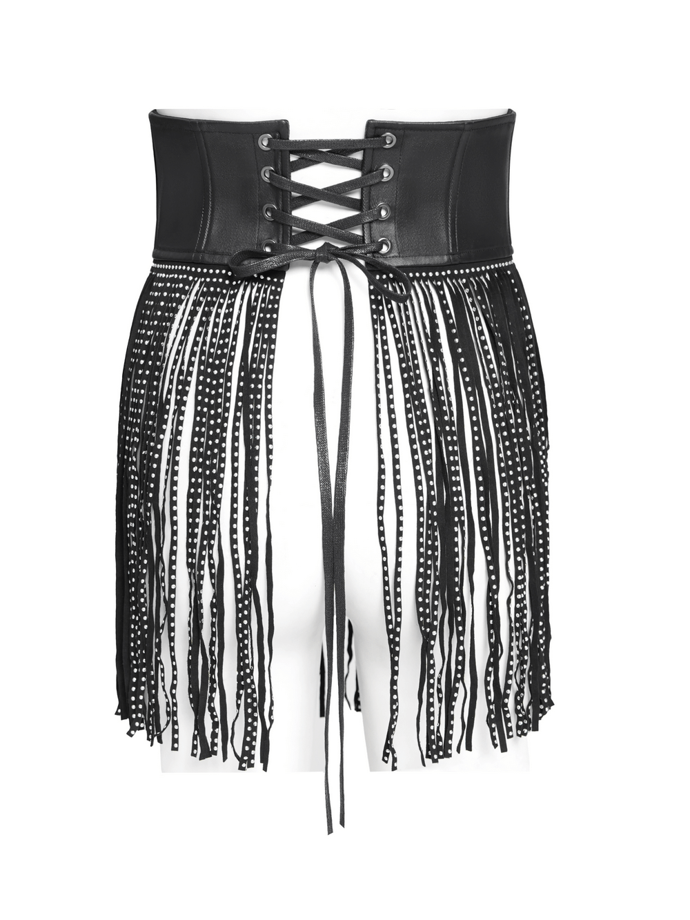 Edgy Waist Corset Belt with Studded Tassel Fringe