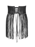 Edgy Waist Corset Belt with Studded Tassel Fringe