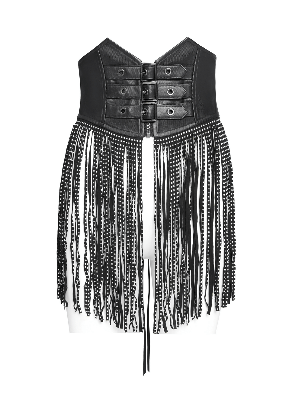 Edgy Waist Corset Belt with Studded Tassel Fringe