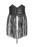Edgy Waist Corset Belt with Studded Tassel Fringe