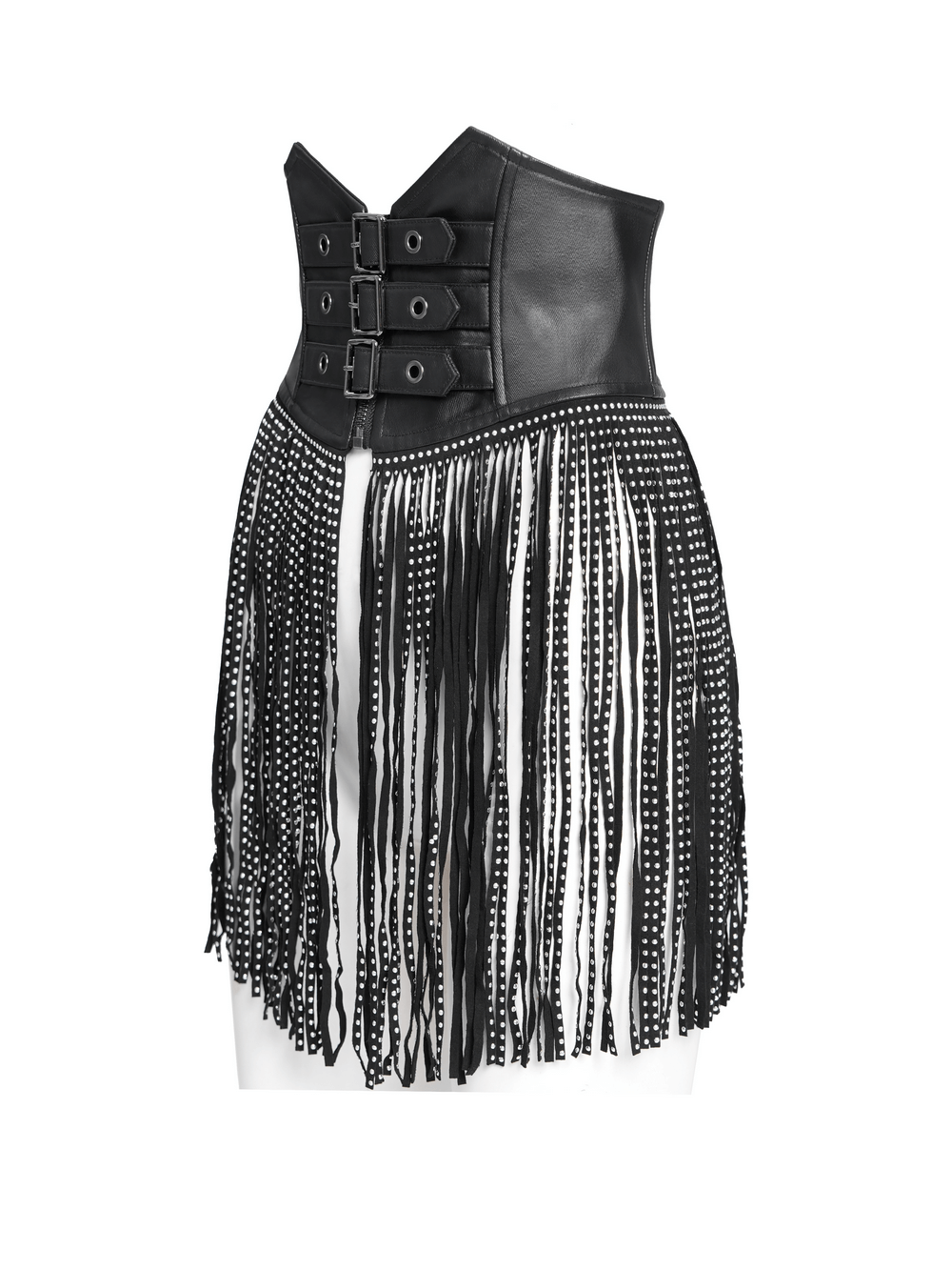 Edgy Waist Corset Belt with Studded Tassel Fringe
