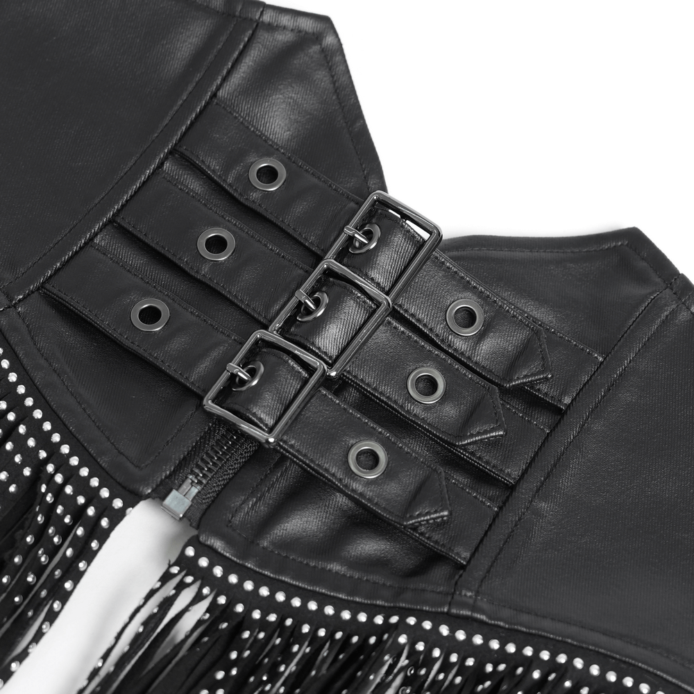 Edgy Waist Corset Belt with Studded Tassel Fringe
