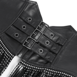 Edgy Waist Corset Belt with Studded Tassel Fringe