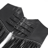 Edgy Waist Corset Belt with Studded Tassel Fringe