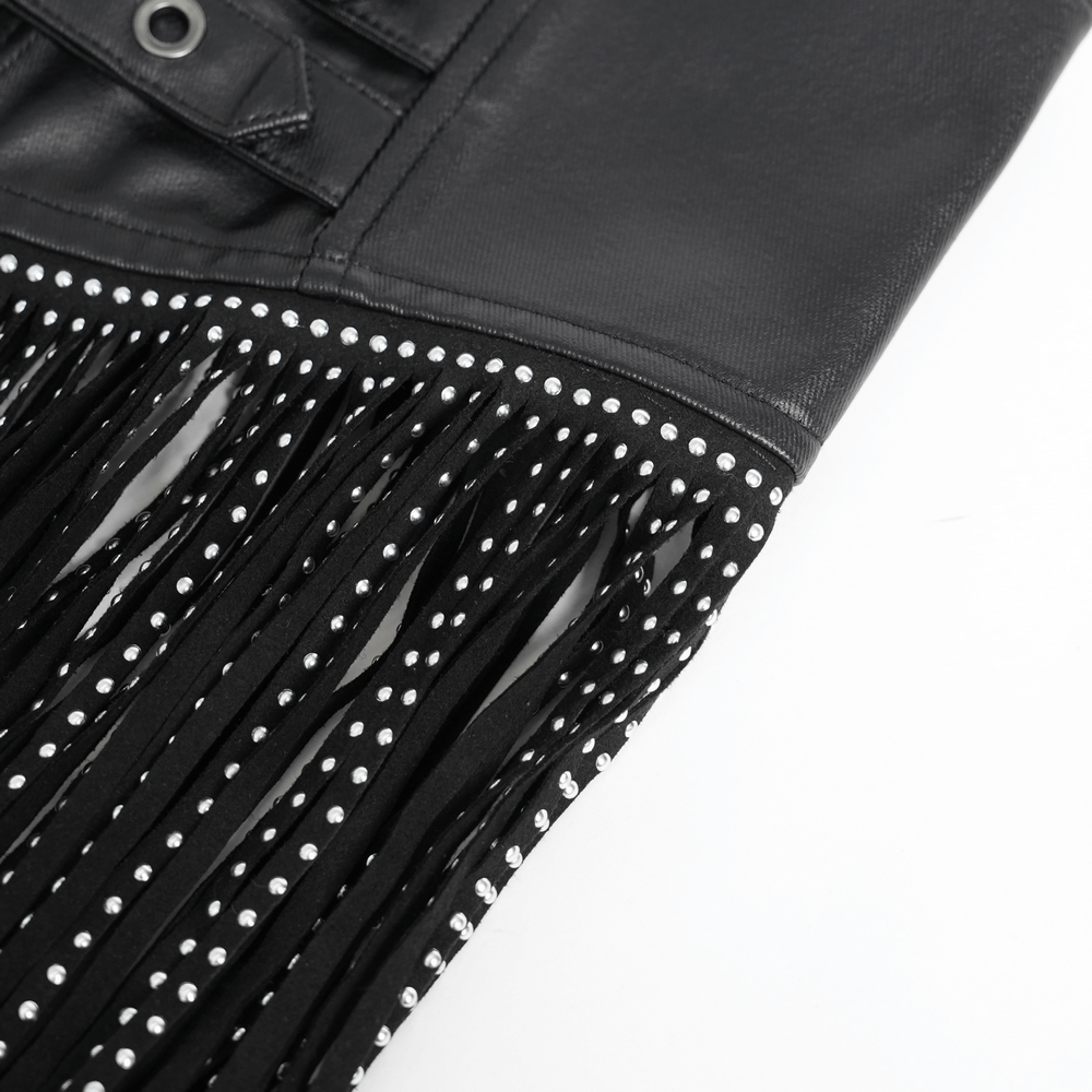 Edgy Waist Corset Belt with Studded Tassel Fringe