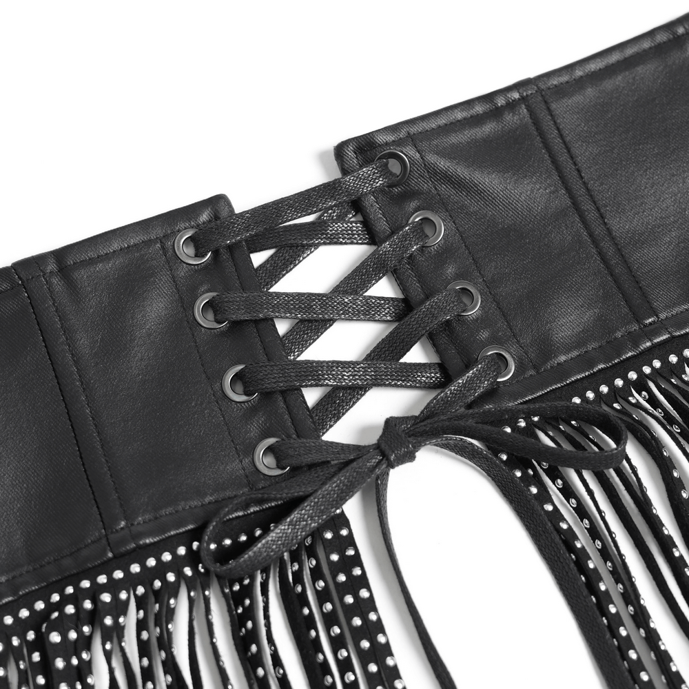 Edgy Waist Corset Belt with Studded Tassel Fringe
