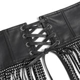 Edgy Waist Corset Belt with Studded Tassel Fringe