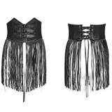 Edgy Waist Corset Belt with Studded Tassel Fringe