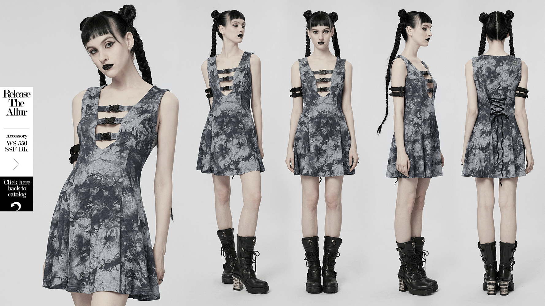 Elastic and Sexy Fit Gothic Tie-Dye Buckle Dress
