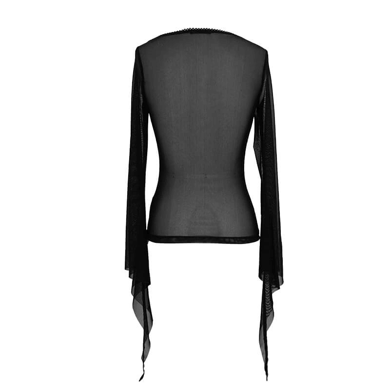 Elastic Mesh Top for Women / Long Sleeve Transparent Top
