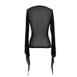 Elastic Mesh Top for Women / Long Sleeve Transparent Top