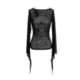 Elastic Mesh Top for Women / Long Sleeve Transparent Top