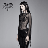 Elastic Mesh Top for Women / Long Sleeve Transparent Top