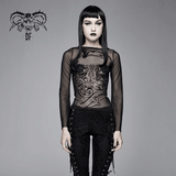 Elastic Mesh Top for Women / Long Sleeve Transparent Top