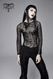 Elastic Mesh Top for Women / Long Sleeve Transparent Top