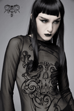 Elastic Mesh Top for Women / Long Sleeve Transparent Top