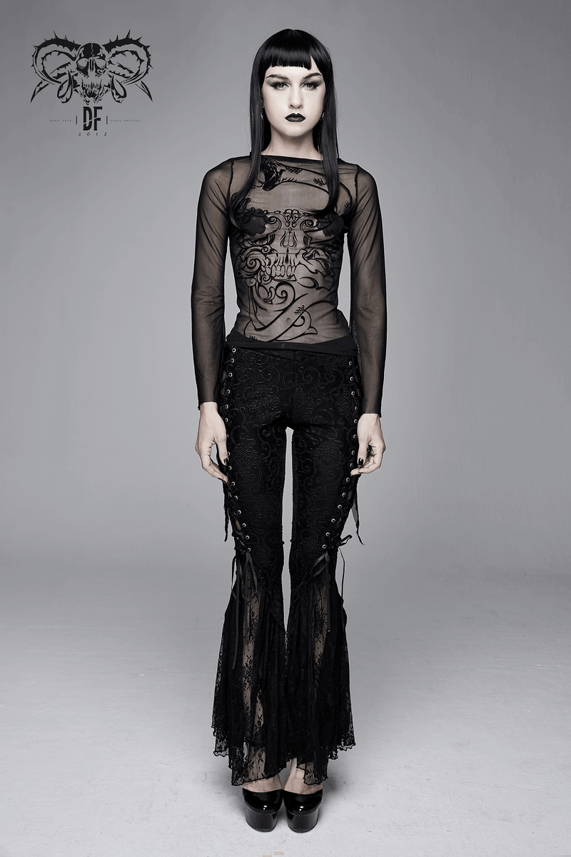 Elastic Mesh Top for Women / Long Sleeve Transparent Top
