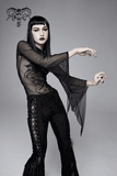 Elastic Mesh Top for Women / Long Sleeve Transparent Top