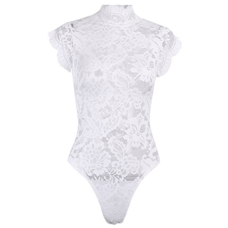 Elegant and Sexy Lace Bodysuit in Two Colors / Women's Turtleneck Leotard with Short Sleeve - EVE's SECRETS