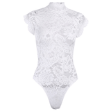 Elegant and Sexy Lace Bodysuit in Two Colors / Women's Turtleneck Leotard with Short Sleeve - EVE's SECRETS