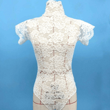 Elegant and Sexy Lace Bodysuit in Two Colors / Women's Turtleneck Leotard with Short Sleeve - EVE's SECRETS