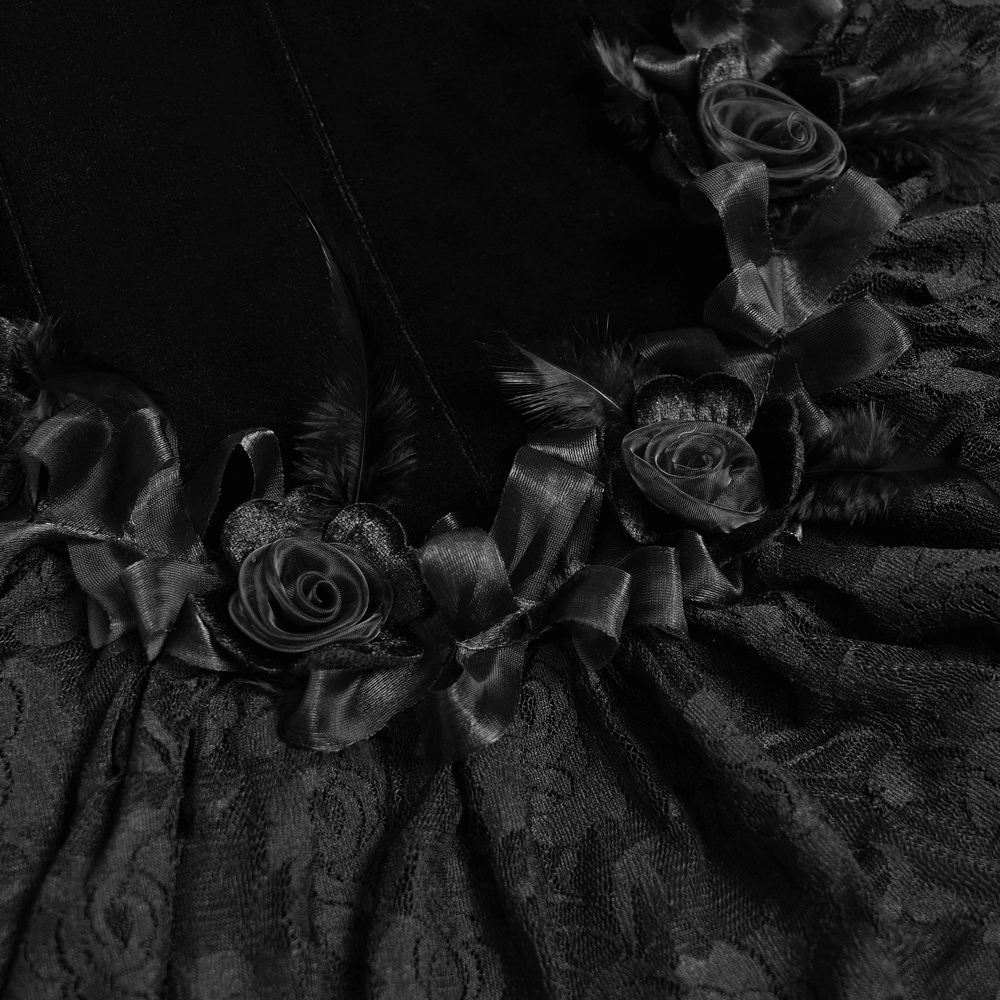 Elegant Black Gothic Lace and Velvet Formal Dress