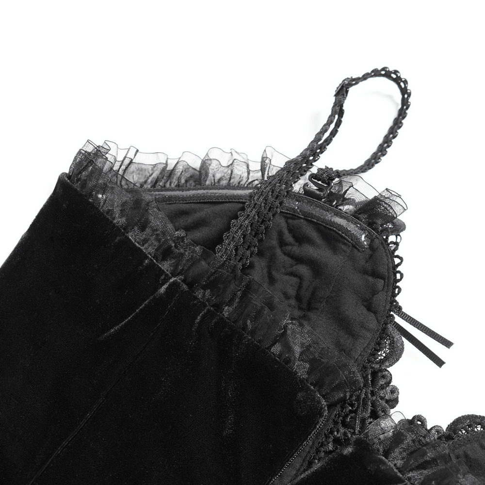 Elegant Black Gothic Lace and Velvet Formal Dress