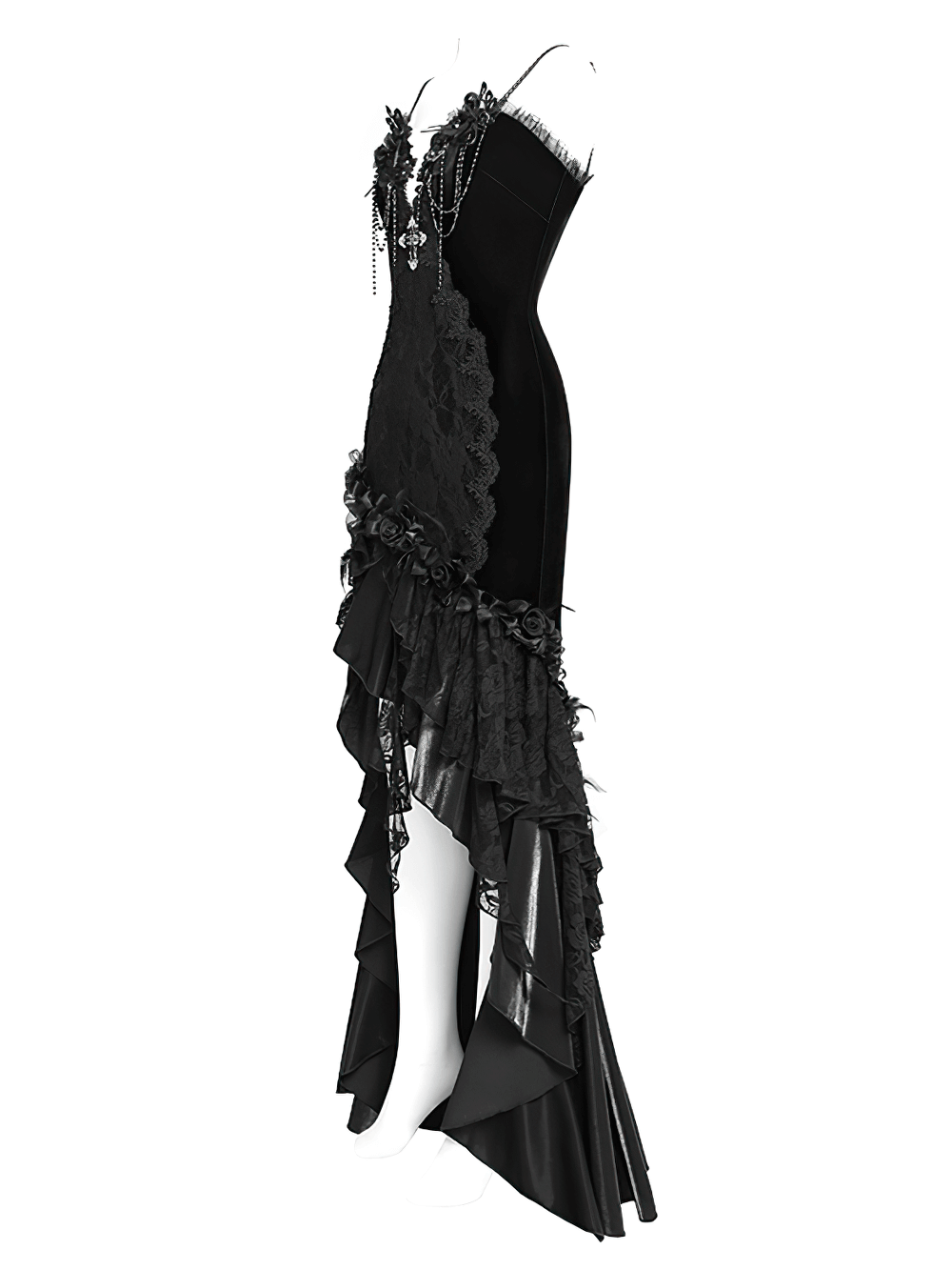 Elegant Black Gothic Lace and Velvet Formal Dress