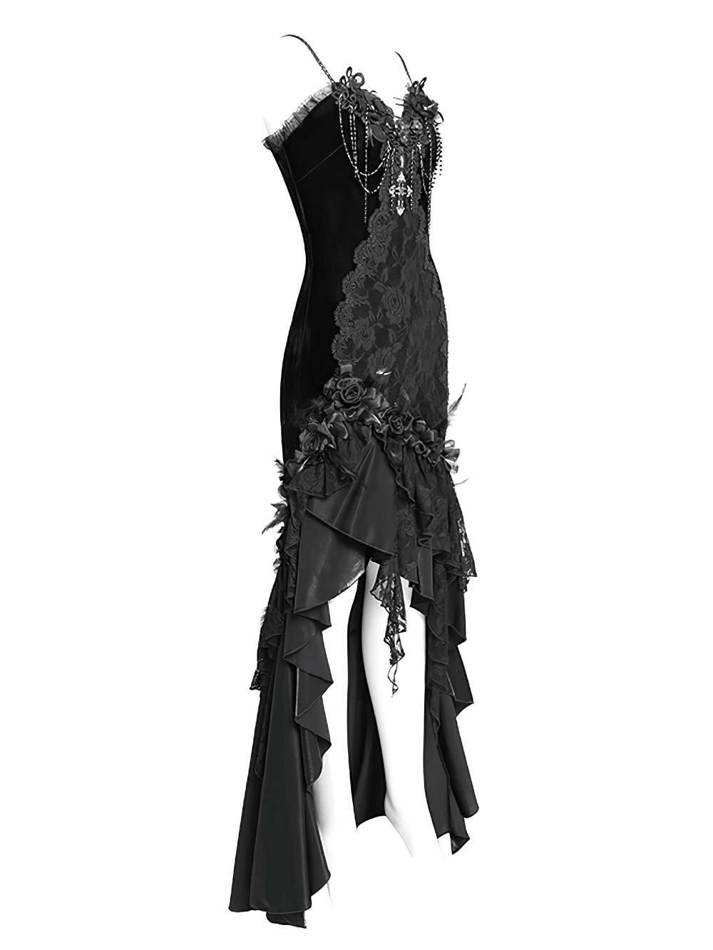 Elegant Black Gothic Lace and Velvet Formal Dress