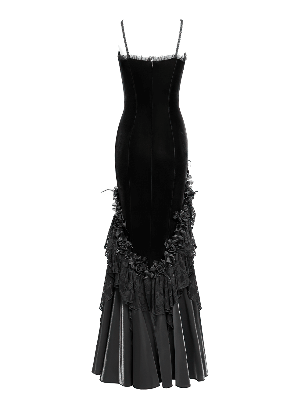 Elegant Black Gothic Lace and Velvet Formal Dress