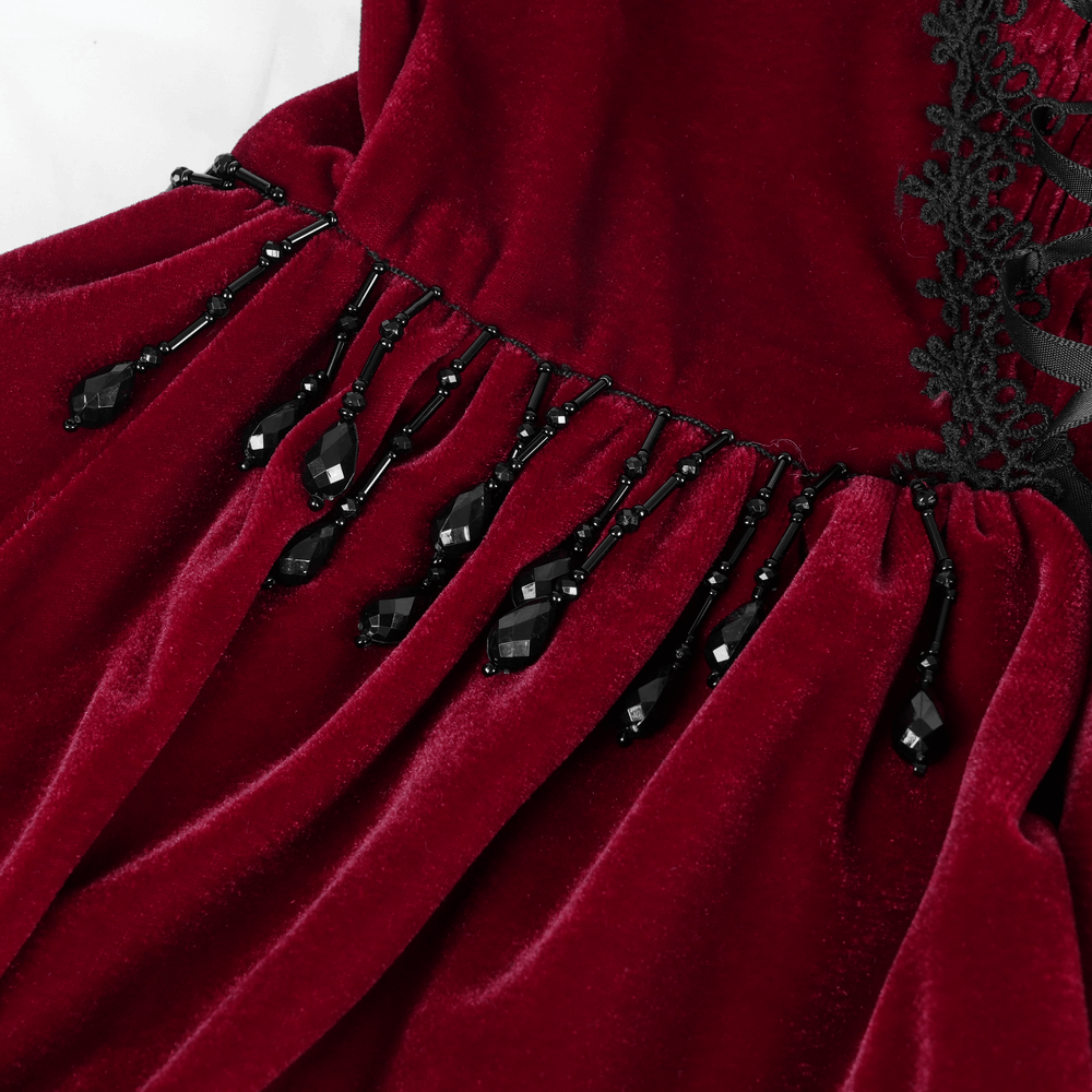 Elegant Burgundy Gothic Lolita Dress with Shoulder Straps