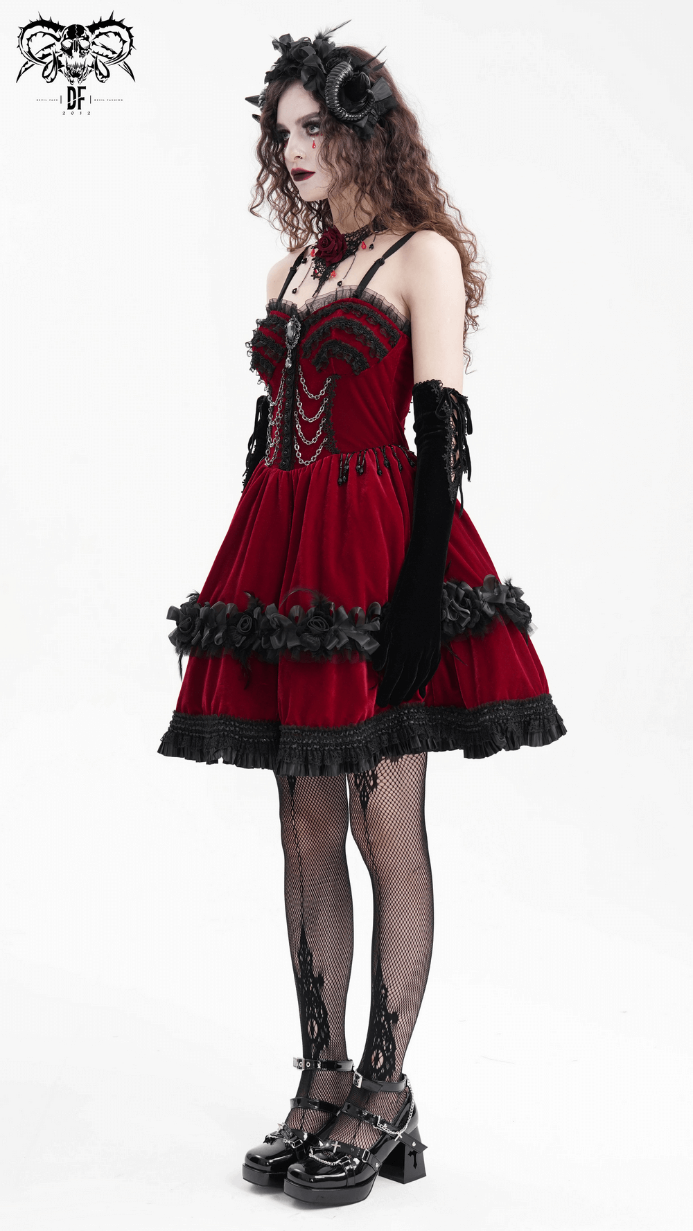 Elegant Burgundy Gothic Lolita Dress with Shoulder Straps